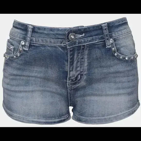 Women Rider Motorcycle Wing Rivet Embroidery Shorts Y2k Vintage Gothic Hot Girl Sexy Washed Denim Shorts Low Waist Mini Skirts