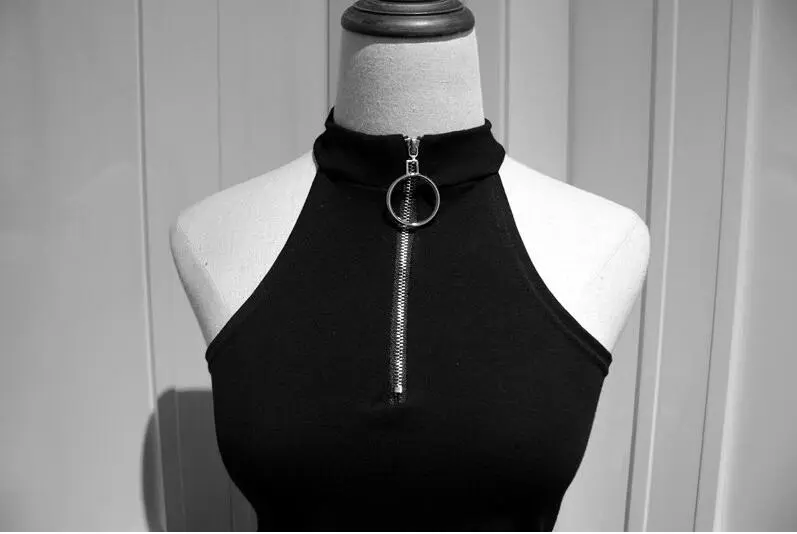 Japanese Harajuku Wind Spring and Summer High-collar Zipper Short Dark Hard Girl Ring Design vest Small Suspender girls TBM-T3