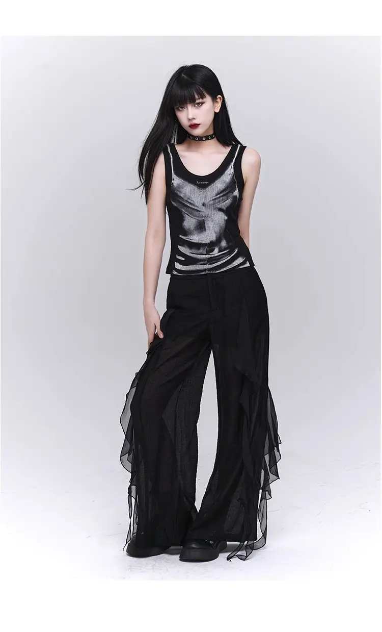 American Retro Y2K Millennial Hot Girl Street Print Halter Top for Women's Summer Slim Short Fashion Top
