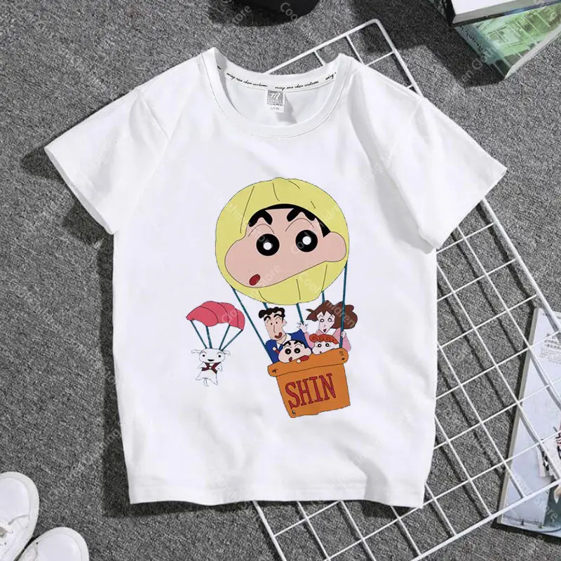 New Cute Kawaii Crayon Shin-Chan T-Shirt Short Sleeve Leisure Ins Loose Comfortable Fashion Anime Friend Gift For Boys Girls