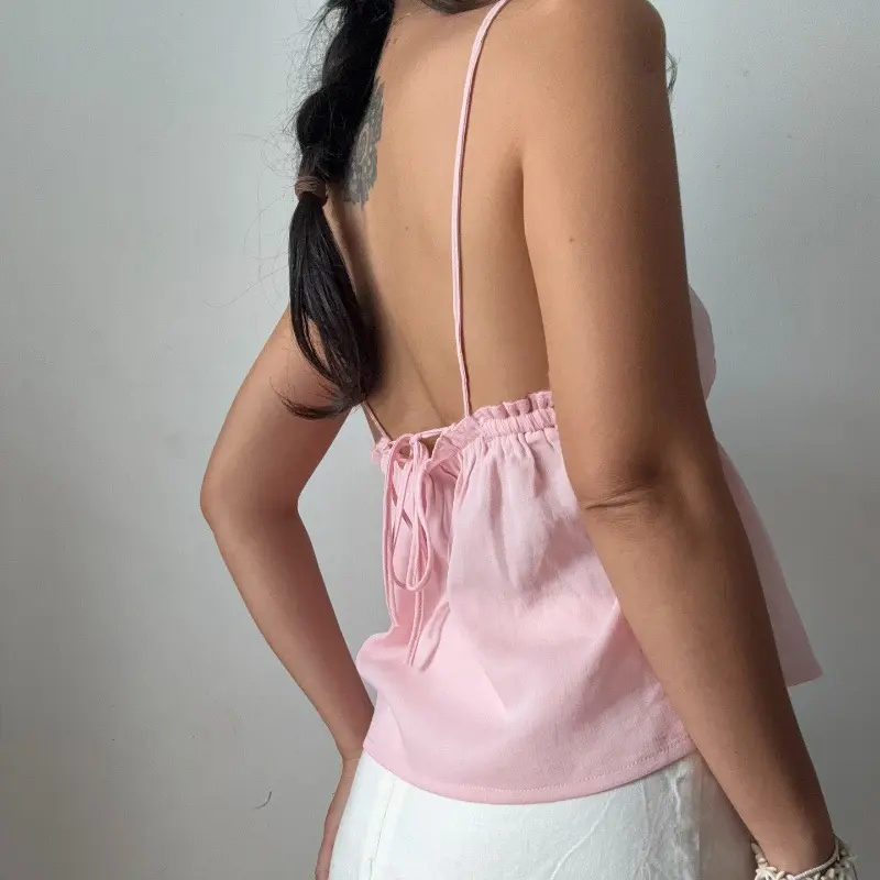 Women'S Summer New Sexy Slim Fit Camisole Top, Low Cut, Backless, Lace Up, Spicy Girl Vest