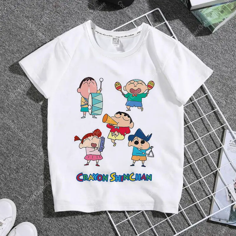 New Cute Kawaii Crayon Shin-Chan T-Shirt Short Sleeve Leisure Ins Loose Comfortable Fashion Anime Friend Gift For Boys Girls