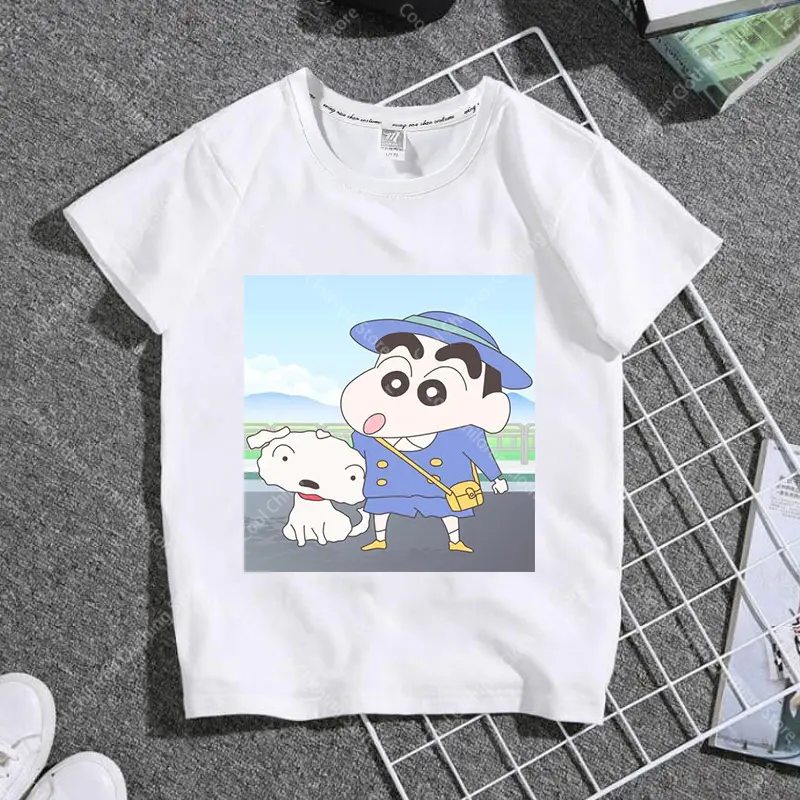 New Cute Kawaii Crayon Shin-Chan T-Shirt Short Sleeve Leisure Ins Loose Comfortable Fashion Anime Friend Gift For Boys Girls