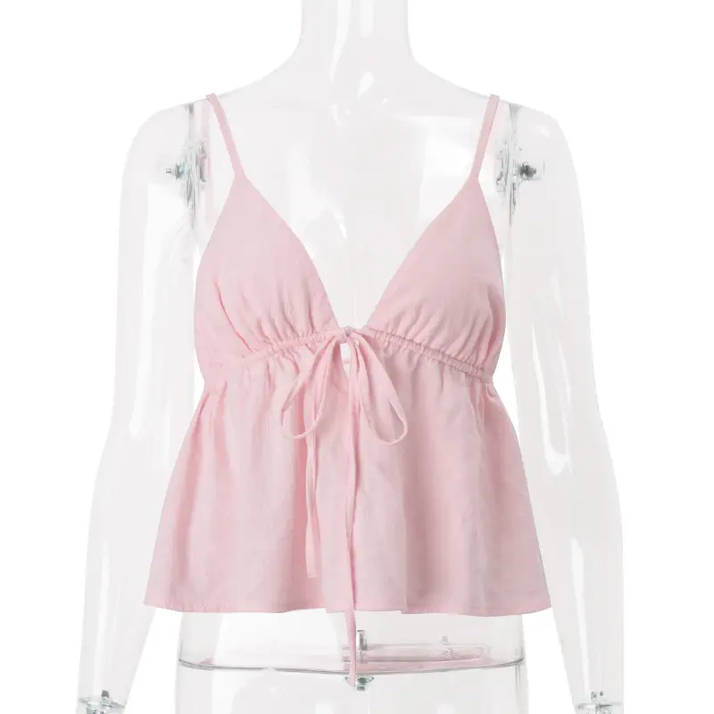 Women'S Summer New Sexy Slim Fit Camisole Top, Low Cut, Backless, Lace Up, Spicy Girl Vest