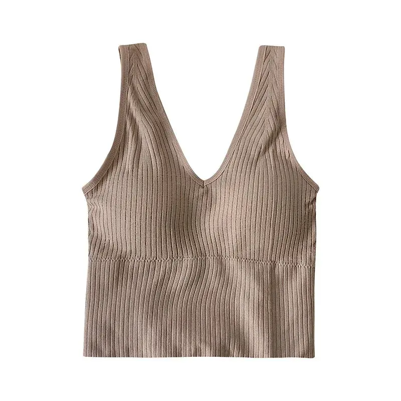 Summer Thin Sporty Short V-Neck Tight Sleeveless Tank Top Women's Beautiful Sexy Girl Pull-On Slim Fit Vest Mixed Fabric Blend