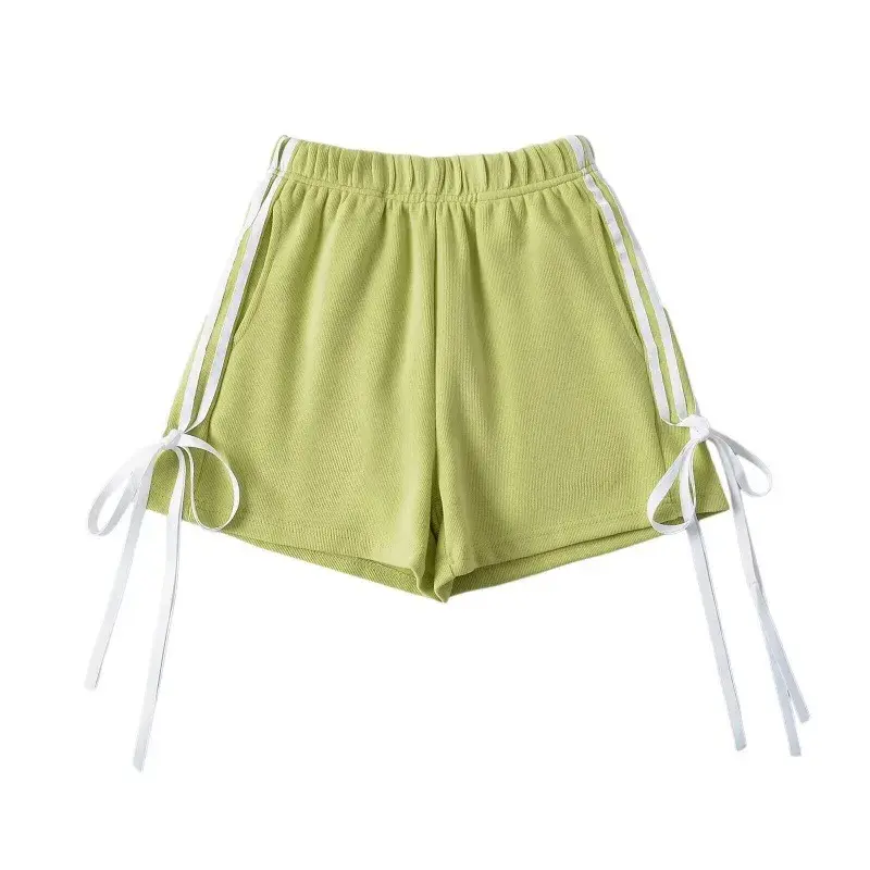 Spring New Style RY2424-24 Spicy Girl Elastic Waist Side Stripe Butterfly Knot Casual Sports Shorts for Women