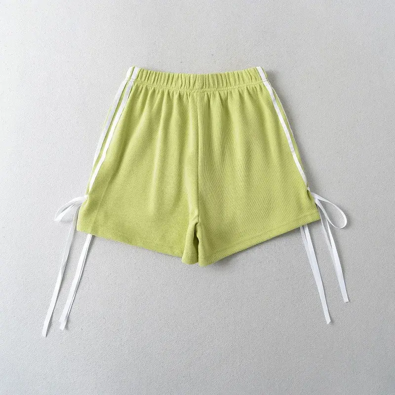 Spring New Style RY2424-24 Spicy Girl Elastic Waist Side Stripe Butterfly Knot Casual Sports Shorts for Women