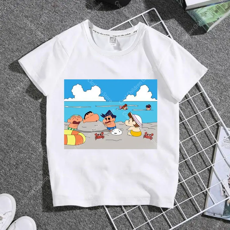 New Cute Kawaii Crayon Shin-Chan T-Shirt Short Sleeve Leisure Ins Loose Comfortable Fashion Anime Friend Gift For Boys Girls