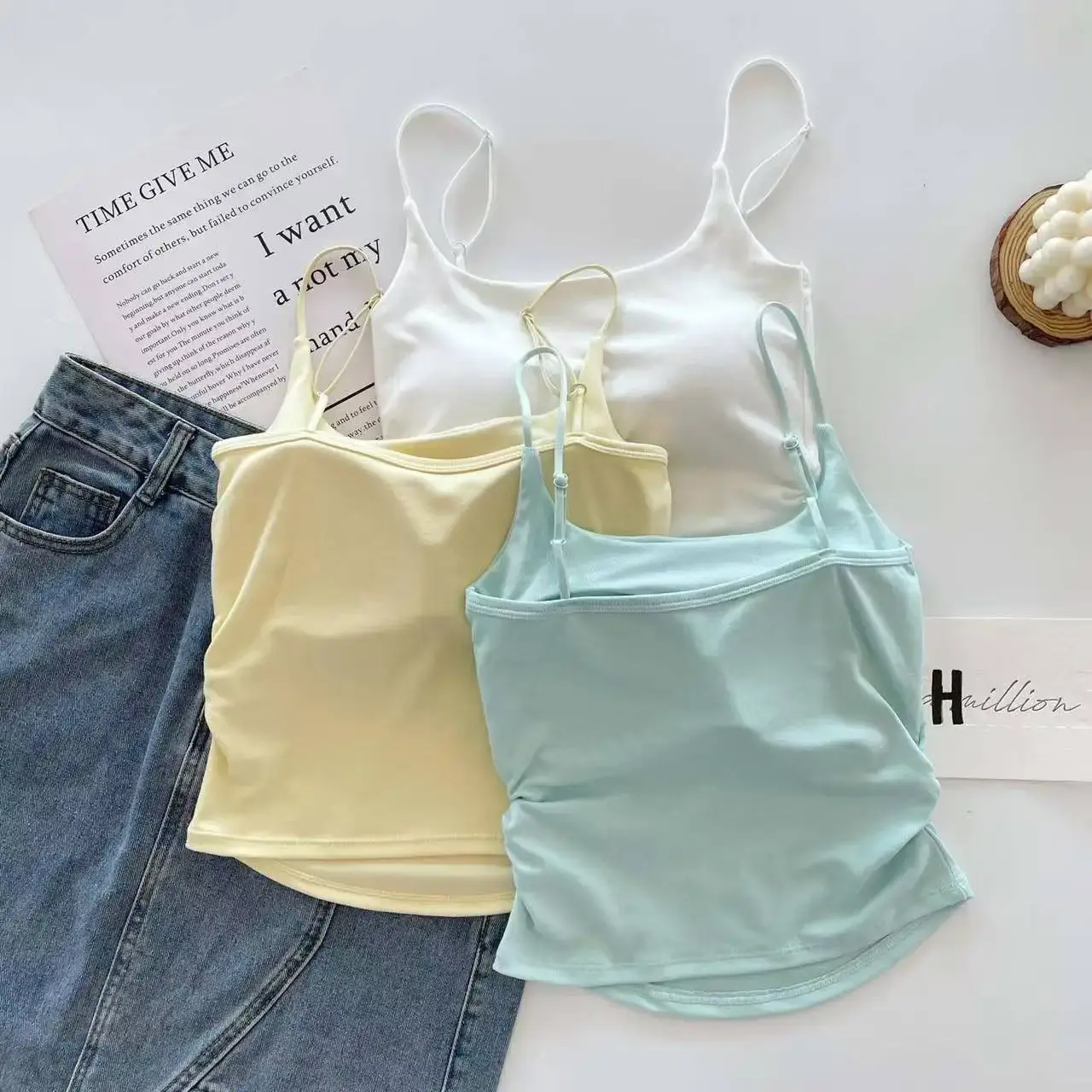 Spicy Girl Pure Desire Pleated Strap Vest Women Summer Thin Strap Inner Sweet And Spicy Style Sleeveless Mini Top Outerwear Slim