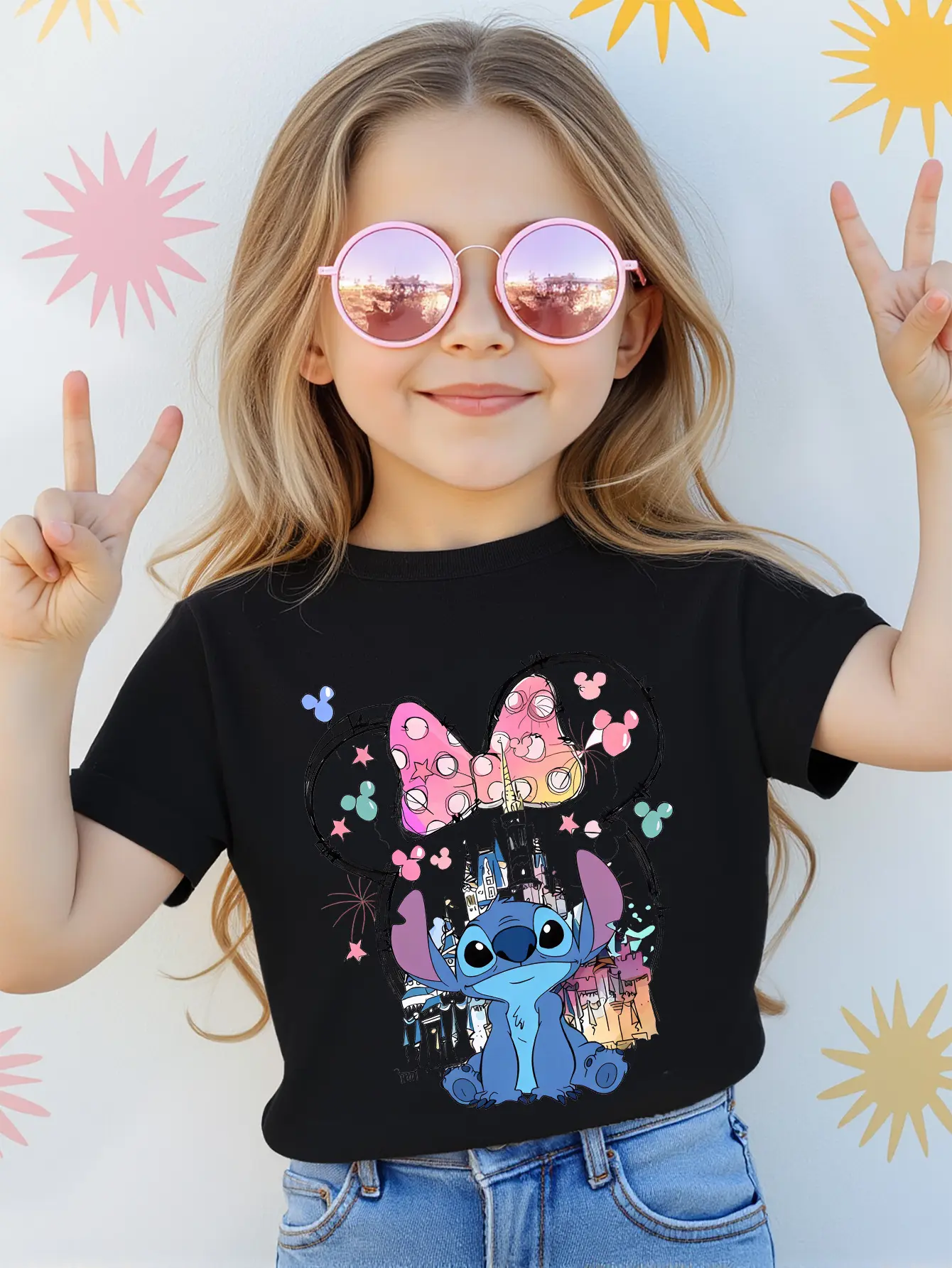 Disney Stitch Boys and Girls Kids Summer T-Shirts Family Parent-Child Clothing Casual Loose Comfort Short Sleeve Men and Women