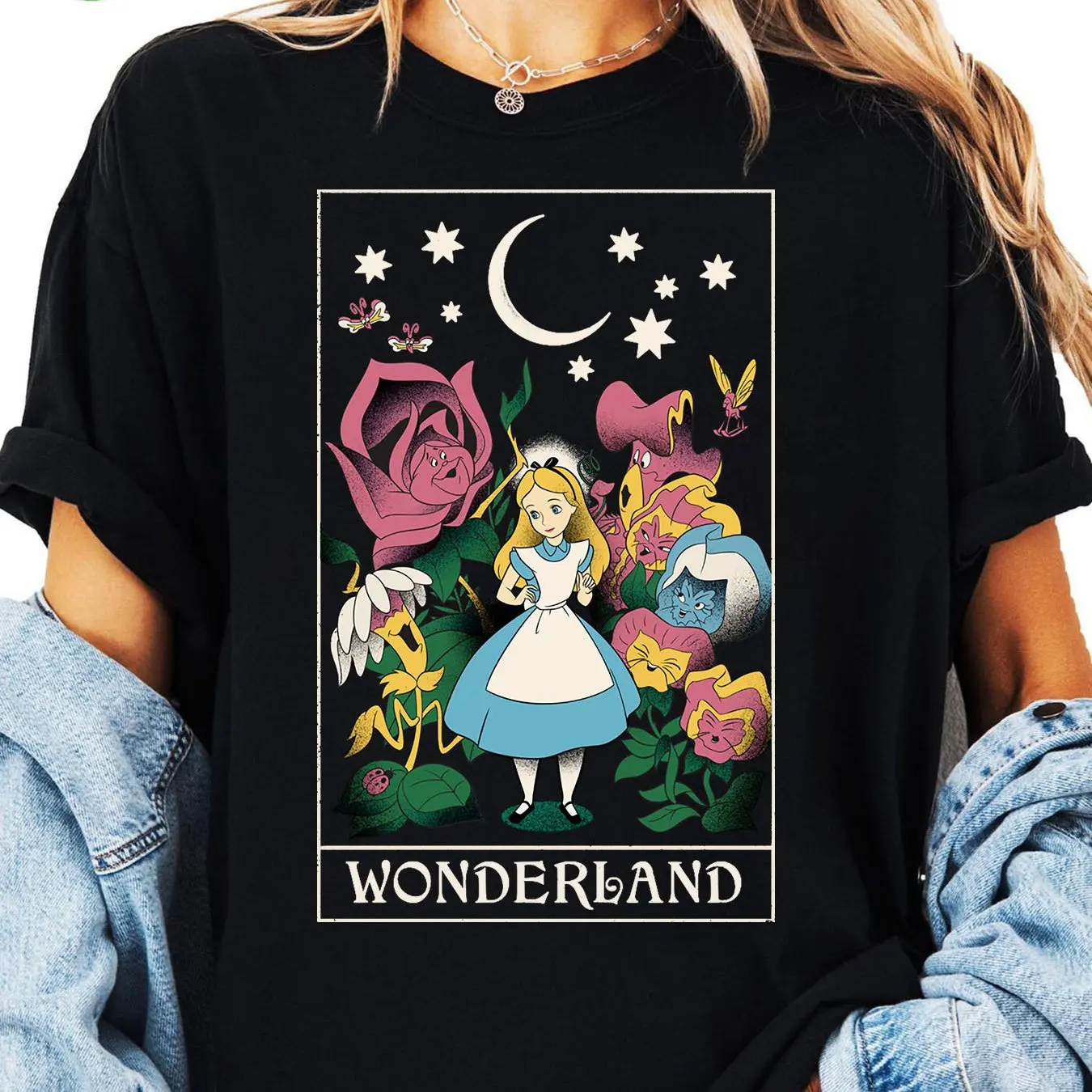 Alice in Wonderland Girls Kids Printed Summer T-Shirt Family Parent-Child Casual Loose Comfortable Short Sleeve Female Disney