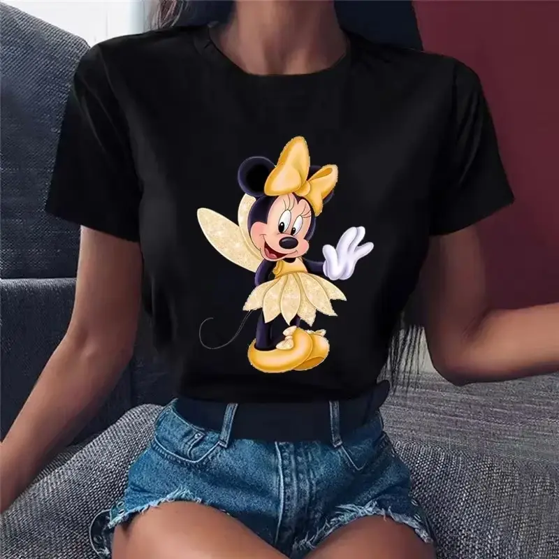 Fun Mickey Mouse Printed T-shirt Women's Cartoon Summer Street Wear Harajuku Casual Round Neck Short Sleeve Neutral T-shirt