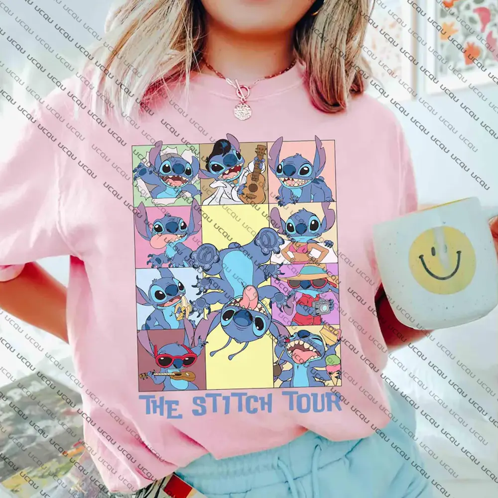 Disney Lilo & Stitch Aloha Graphic Print T-Shirt Cotton Women Tee Cartoon Tops Summer Short Sleeve Casual Girl Tshirts Clothing