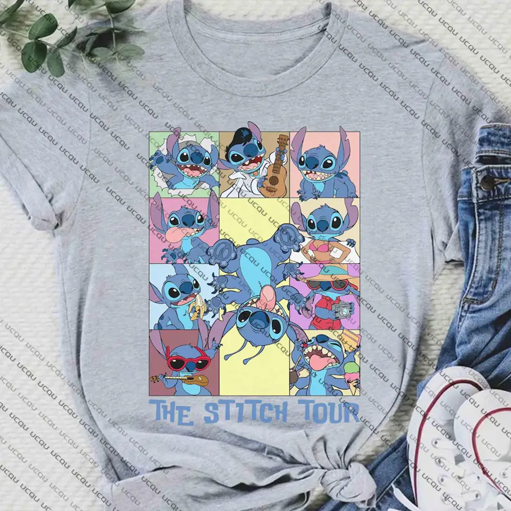Disney Lilo & Stitch Aloha Graphic Print T-Shirt Cotton Women Tee Cartoon Tops Summer Short Sleeve Casual Girl Tshirts Clothing
