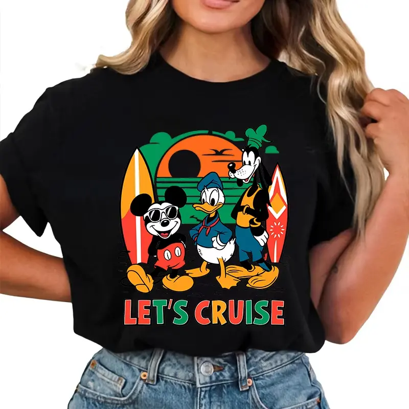 Summer New Vibes Lets Cruise Disney Trip Printed Women's T-Shirt Pure Cotton Short Sleeve Casual Top Personalized Clothing