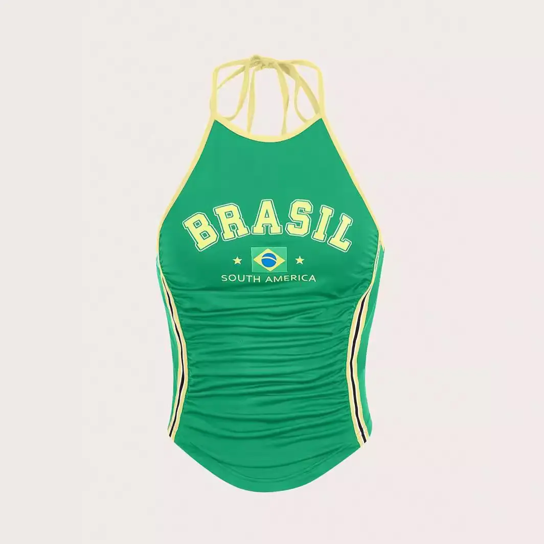 European and American sexy hot girl ins style spring and summer print slim fit hanging neck tie street careful machine vest