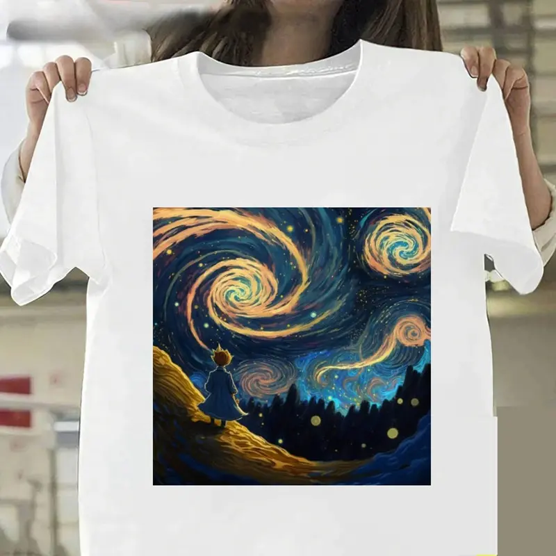 Van Gogh The Little Prince Art Oil Painting Fashion Women T-Shirts Harajuku Clothes Short Sleeve Summer Tees Casual O-Neck Tops