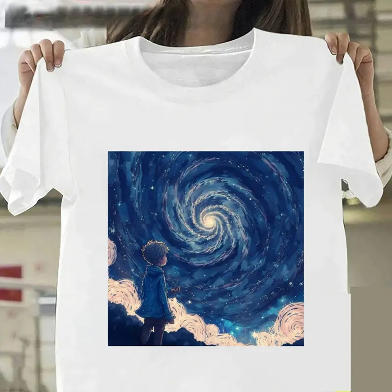 Van Gogh The Little Prince Art Oil Painting Fashion Women T-Shirts Harajuku Clothes Short Sleeve Summer Tees Casual O-Neck Tops