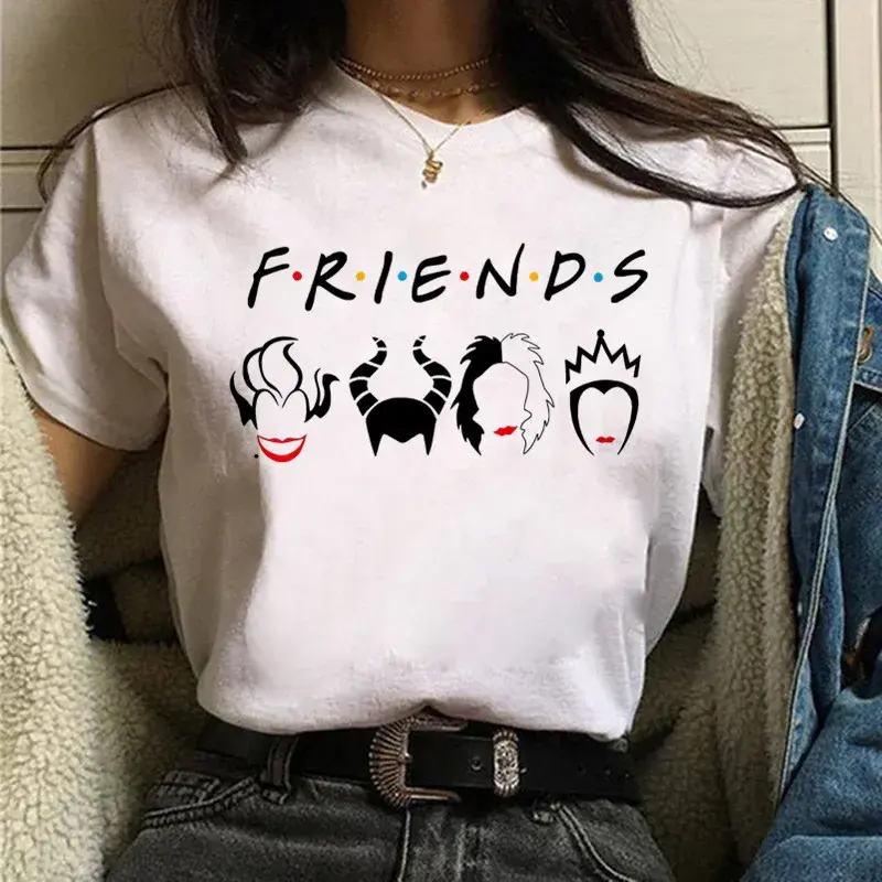 Cute Cartoon Disney Villains Queen Print Womens T-Shirt Street Breathable Short Sleeve Fashion Casual Clothes Summer Tshirts