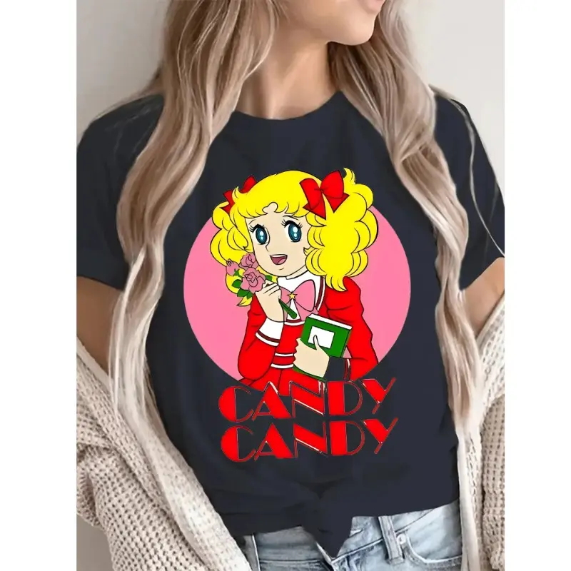 Kawaii Candy Cartoon Print Streetwear Ladies T-shirt Harajuku Fashion T-shirt Short-sleeved Summer Shirt Casual Round Neck Tops