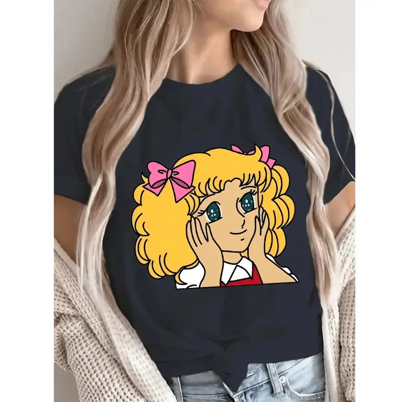 Kawaii Candy Cartoon Print Streetwear Ladies T-shirt Harajuku Fashion T-shirt Short-sleeved Summer Shirt Casual Round Neck Tops