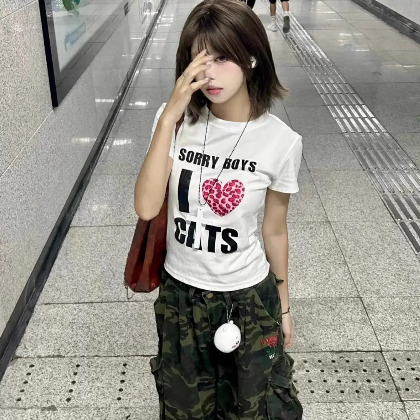 American Style Hot Girl White Short Sleeve T-Shirt Women Summer New Slim Letter Print Anti-Aging Short Model Top Trendy