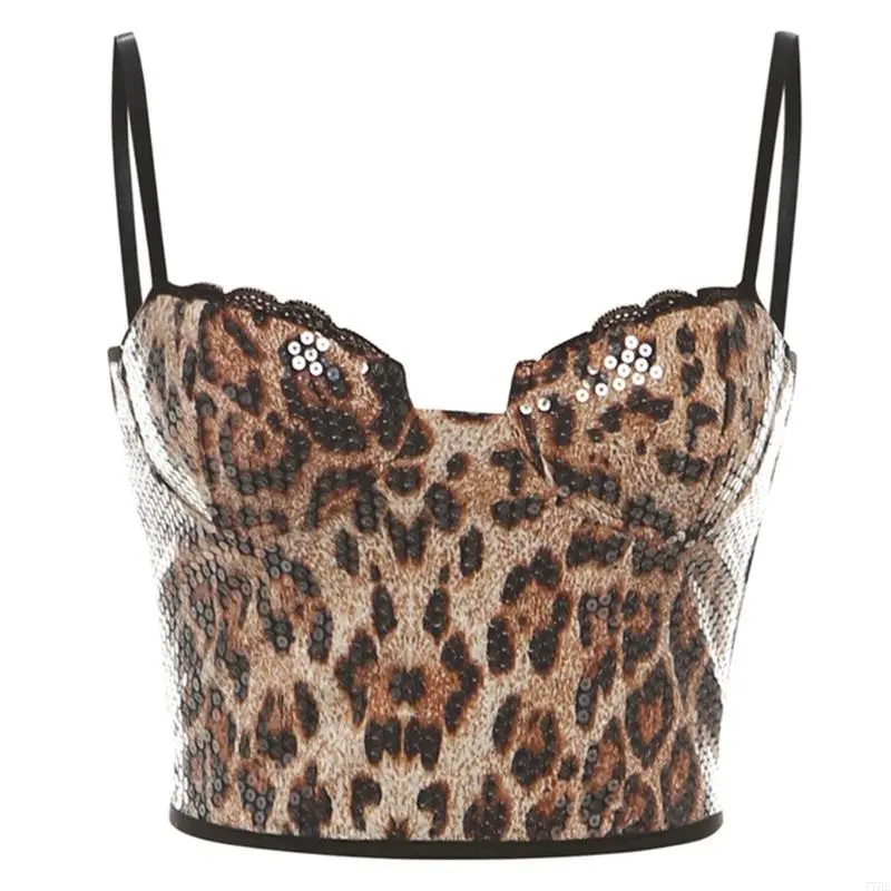 77HE Eye Catching Sequins Leopard Print Women's Shorts Short Pants Great for Clubbing