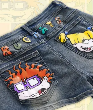 American Retro Y2K Harajuku Trendy Hot Girl Denim Low Waist Pocket Cartoon Doodle Character Print Women's Summer Mini Shorts
