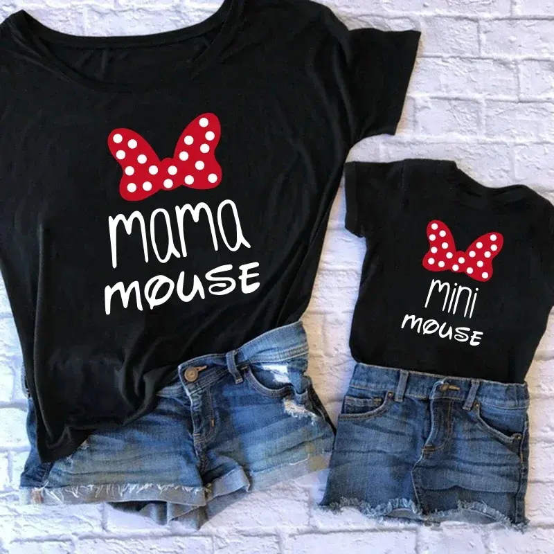 Korean Mama Mouse And Mini Mouse Daughter Kids Tops Baby Outfits Cartoon Mom and Me T-shirt Family Look Matching Outfits