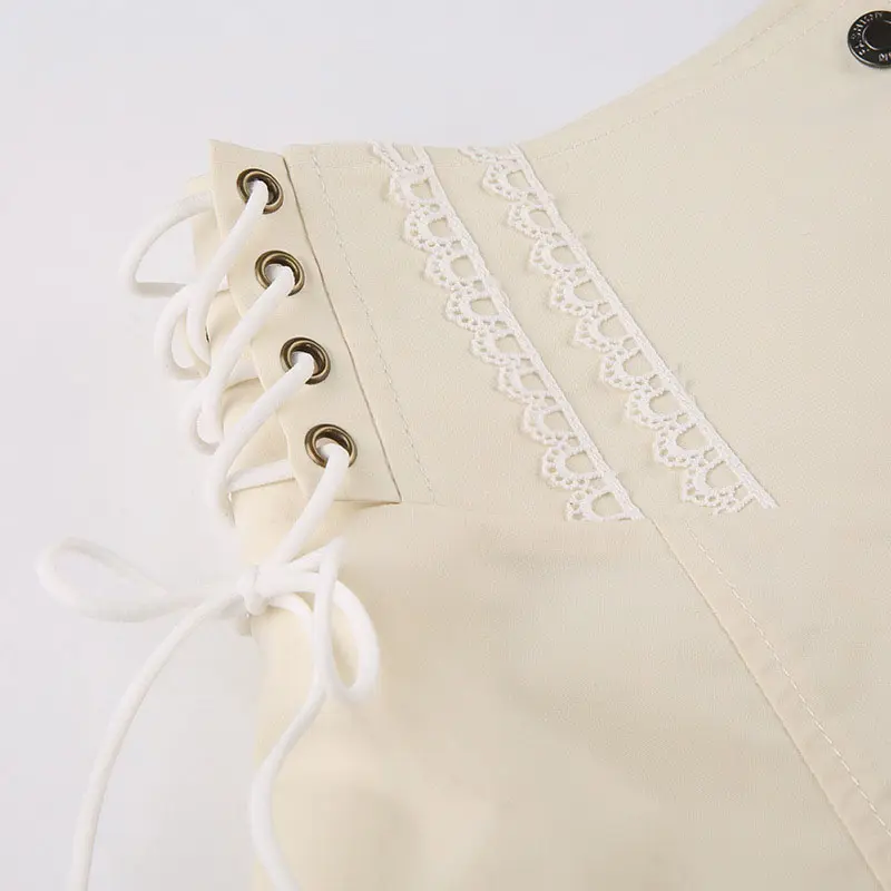 Y2K Bandage High Waist Shorts Women Khaki Sweet Mesh Tiered Ruffle Spliced A-Line Shorts Female Lolita Style Hot Short Pants