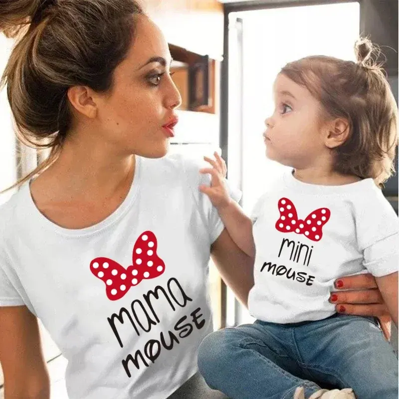 Korean Mama Mouse And Mini Mouse Daughter Kids Tops Baby Outfits Cartoon Mom and Me T-shirt Family Look Matching Outfits
