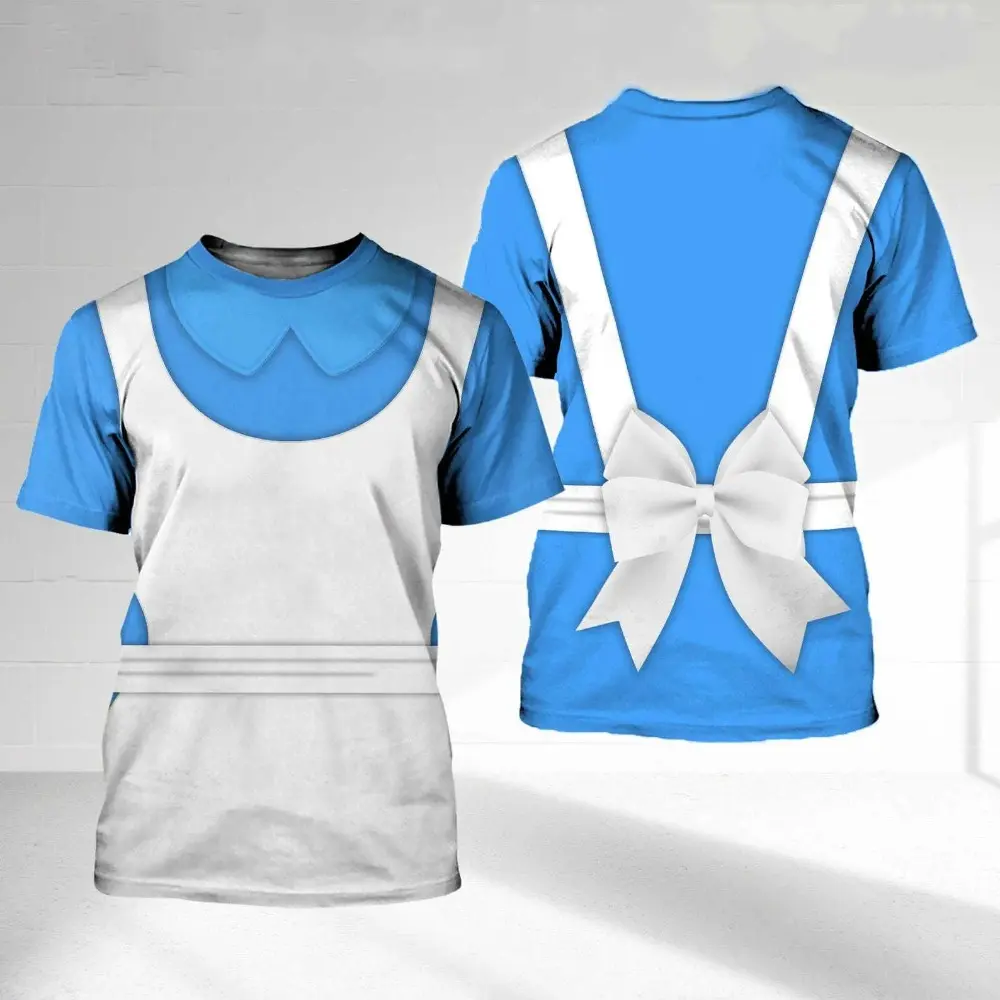 Disney Alice in Wonderland Cosplay 3D Printing Children's Tees 2025 Summer Men's Women's Quick-drying T-shirts Kid's Daily Tops