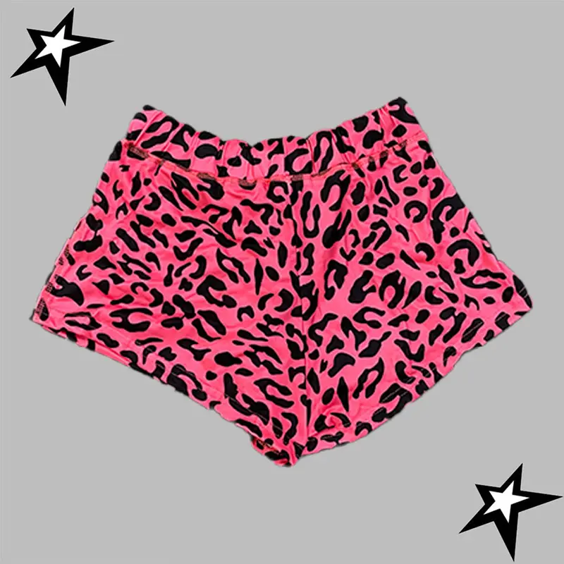 2025 summer new European and American women's Y2K leopard print slim fit spicy girl casual sports shorts beach Drawstring shorts