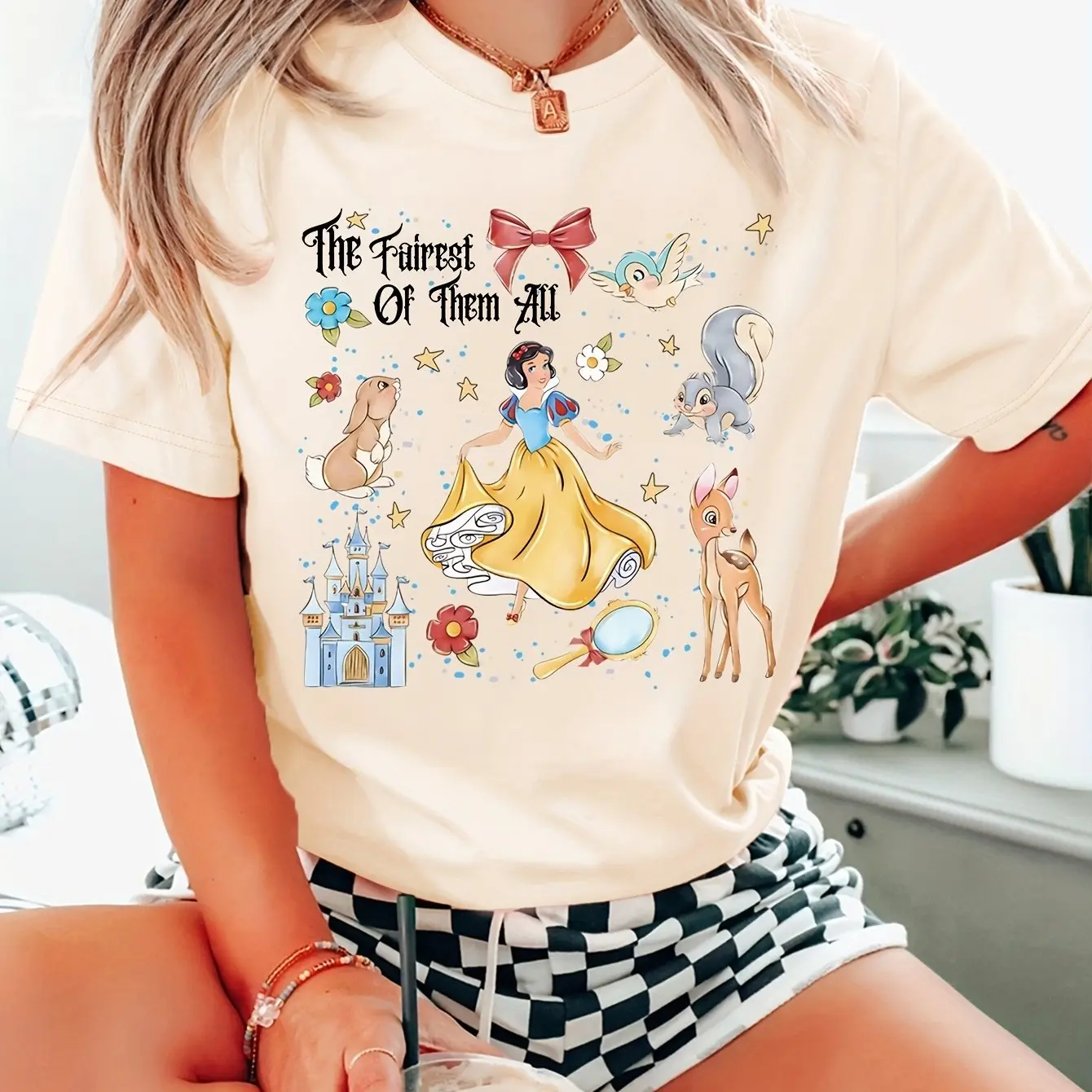 Disney Snow White Girl Kids Summer T-shirt Family Parent-child Outfit Cute Cartoon Casual Loose Comfortable Short Sleeve Women