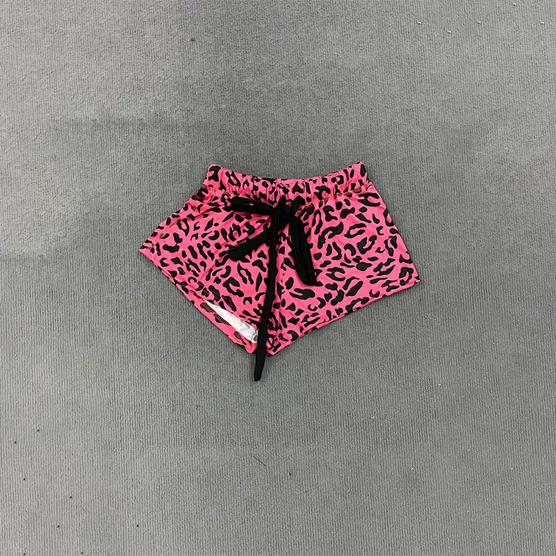 2025 summer new European and American women's Y2K leopard print slim fit spicy girl casual sports shorts beach Drawstring shorts