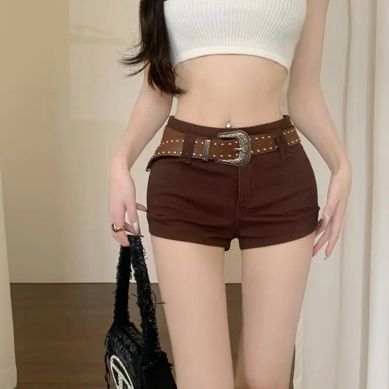 Summer Y2k Versatile Slim Low Waist Shorts Black Hot Pants