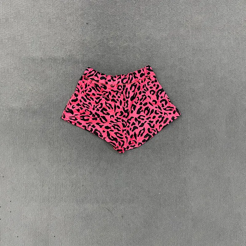 2025 summer new European and American women's Y2K leopard print slim fit spicy girl casual sports shorts beach Drawstring shorts