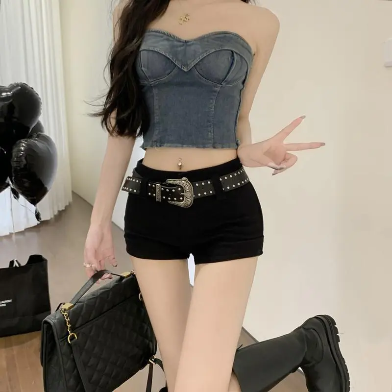 Summer Y2k Versatile Slim Low Waist Shorts Black Hot Pants