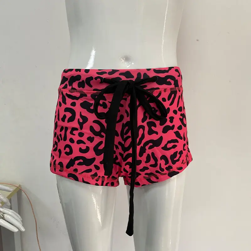 2025 summer new European and American women's Y2K leopard print slim fit spicy girl casual sports shorts beach Drawstring shorts