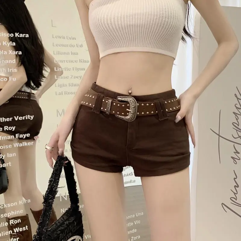Summer Y2k Versatile Slim Low Waist Shorts Black Hot Pants