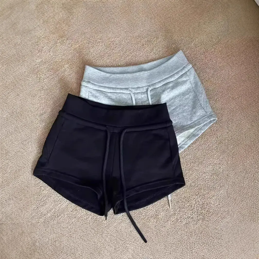 American Style Spicy Girl Low Waist Drawstring Sports Shorts Women Summer Slim Fit Outdoor Wear Grey Wrap around Slimming Casual