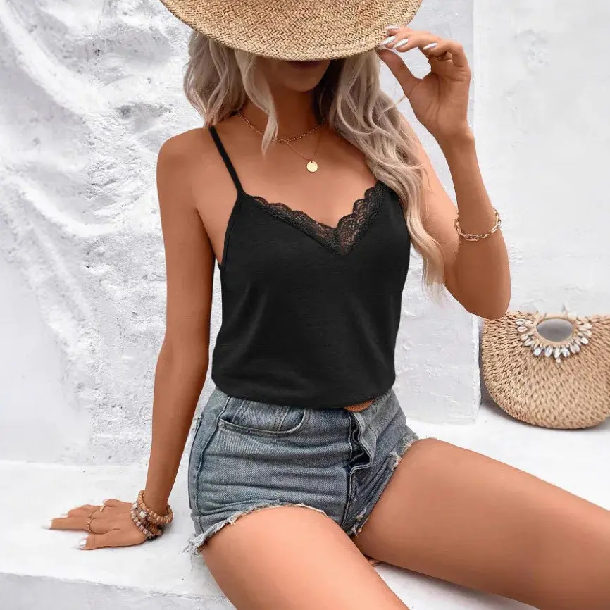 Cross-Border New Fashion Trend Color Collision Sexy Lace Spicy Girl Vest Women's Top Attractive Design Comfortable to Wear