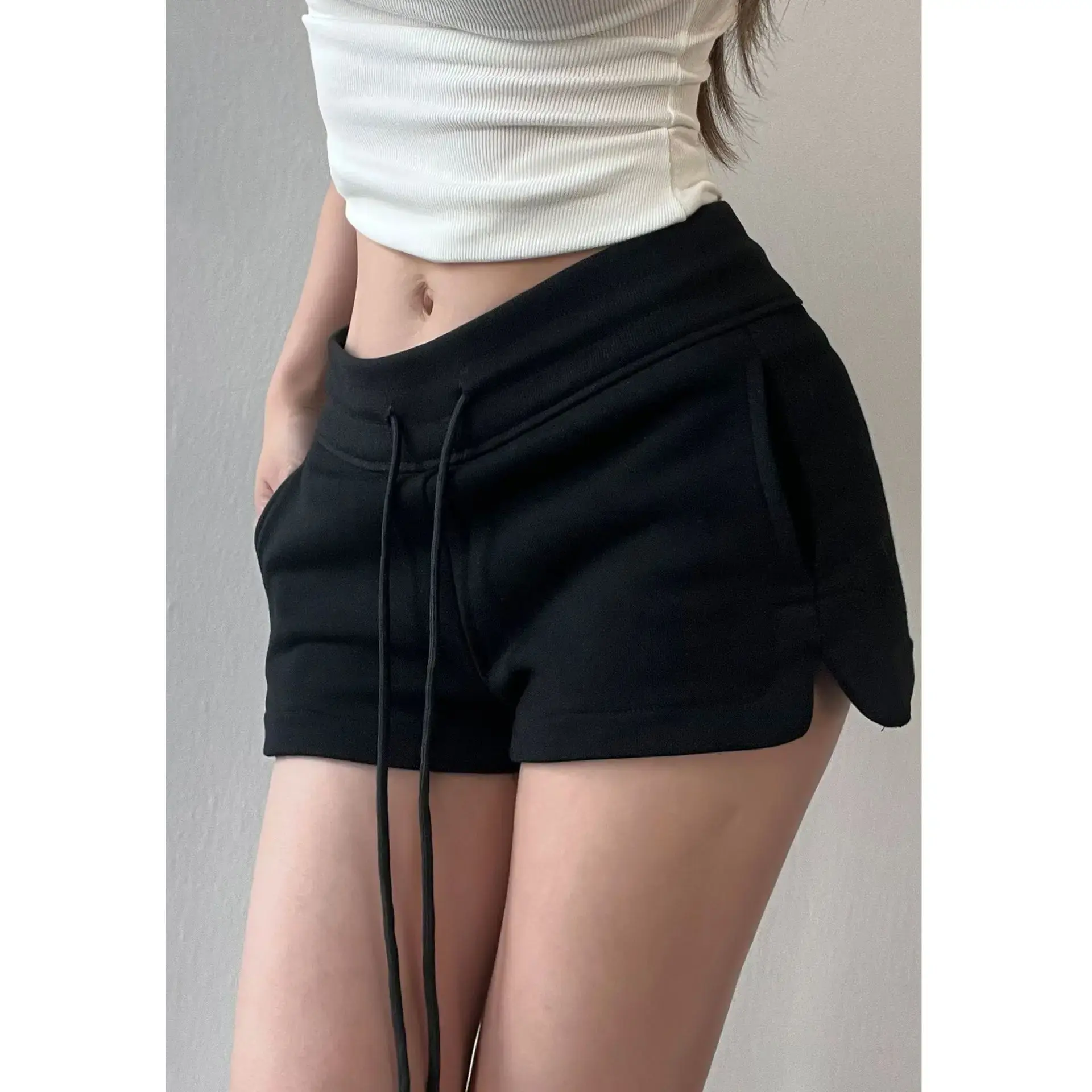 American Style Hot Girl Low Waist Drawstring Sports Shorts Women Summer Slim Fit Outdoor Wear Grey Wrap around Slimming Casual H