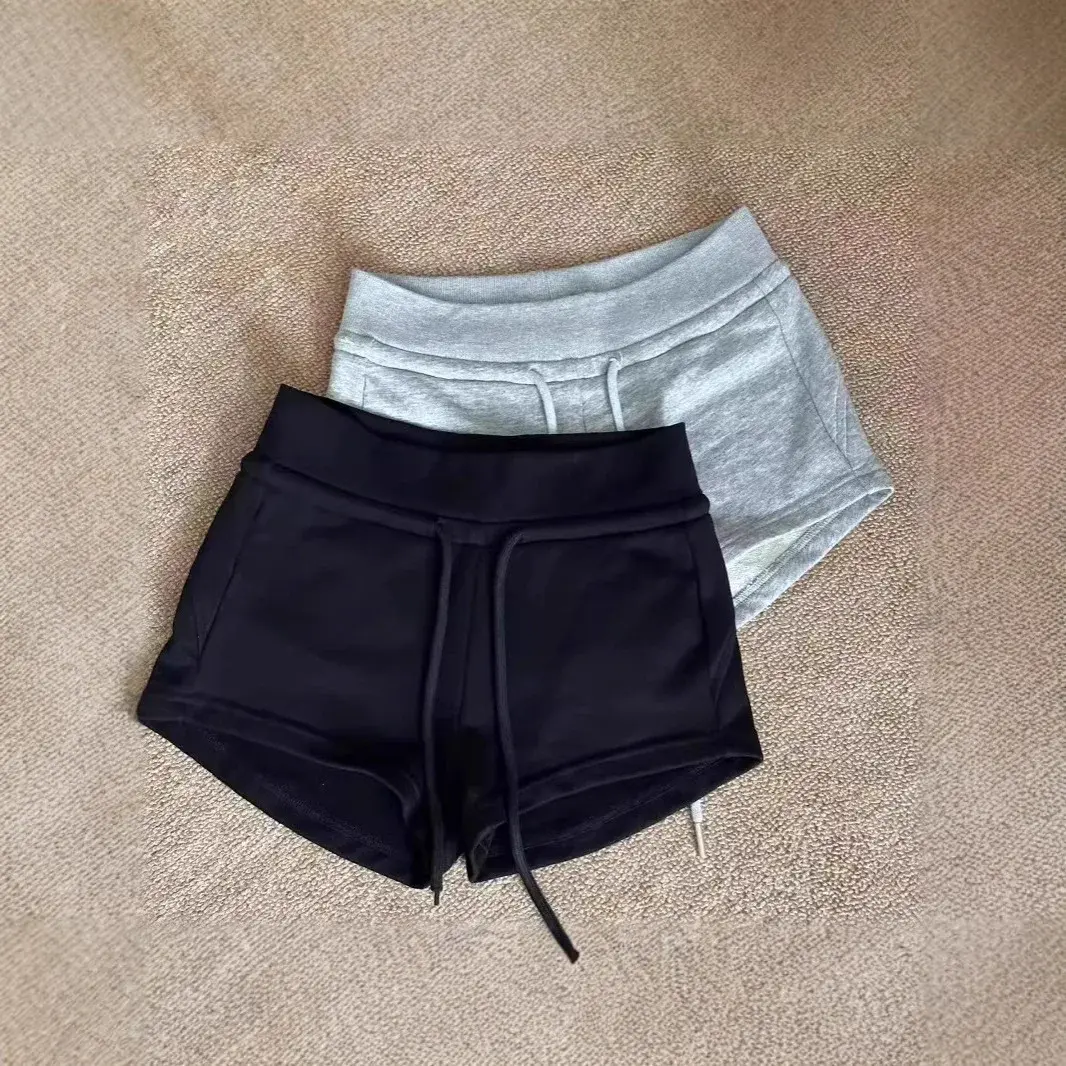 American Style Spicy Girl Low Waist Drawstring Sports Shorts Women Summer Slim Fit Outdoor Wear Grey Wrap around Slimming Casual