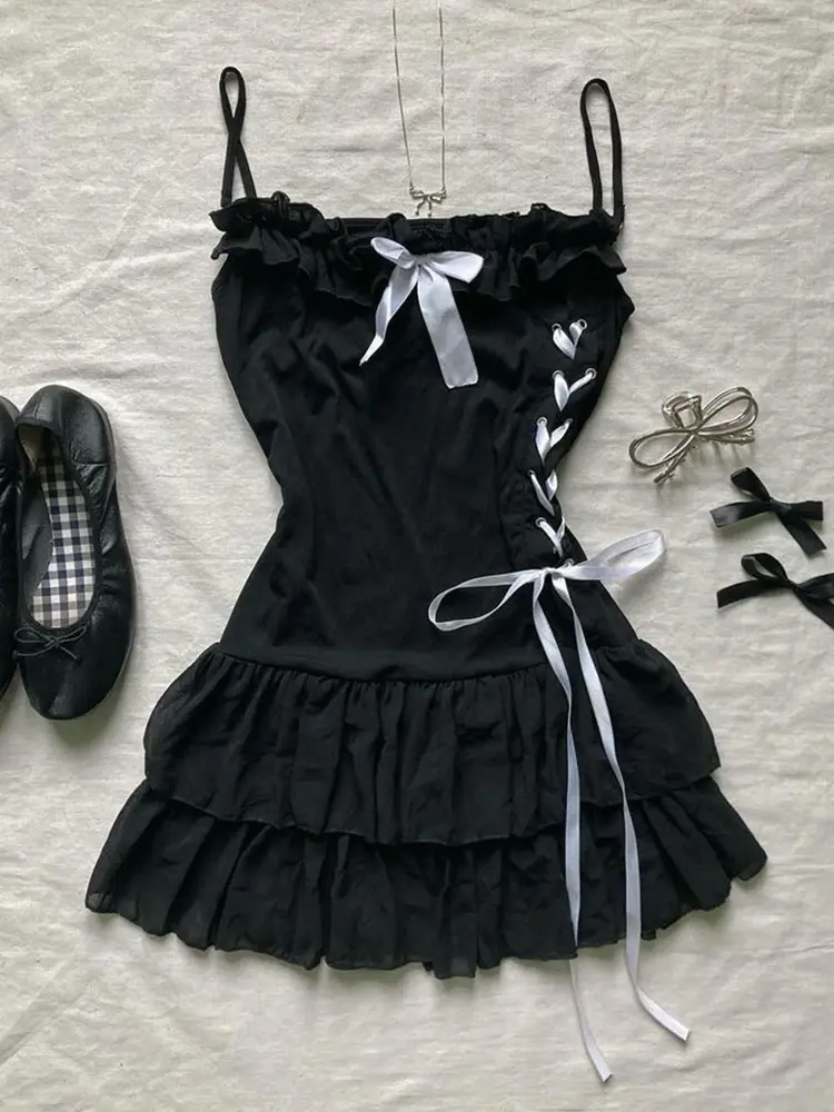 Y2k Clothes White Mini Dress Woman Clothing Gothic Dress Harajuku Party Dresses Graphic Rock Punk Goth Emo Short Women's Summer