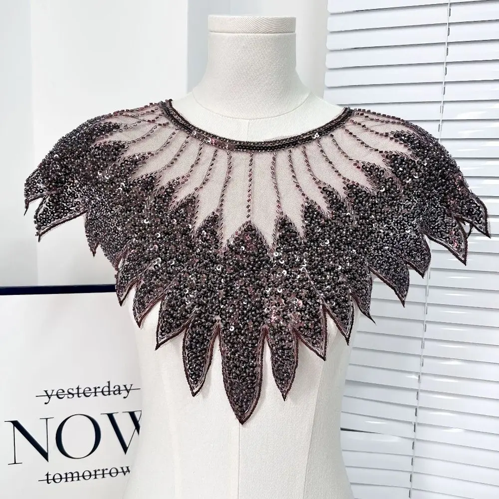 Elegant Beaded Applique Sequins Lace Collar Shining DIY Craft Lace Neckline Exquisite Neckline Patch Women Clothes