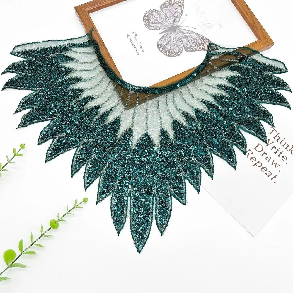 Elegant Beaded Applique Sequins Lace Collar Shining DIY Craft Lace Neckline Exquisite Neckline Patch Women Clothes