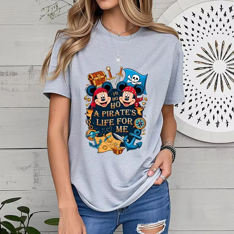 A Pirates Life for Me Disney Adventure Printed Women's T-Shirt Pure Cotton Short Sleeve Casual Top Summer Women's Clothing