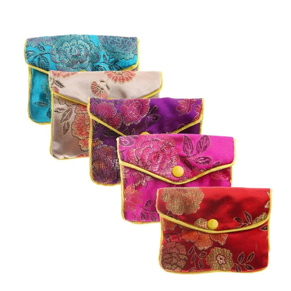 Silk Embroidery Beads Bracelace Handmade Chinese Zipper Floral Snap Brocade Jewelery Bag Handbags Jewelery Storage Wallet