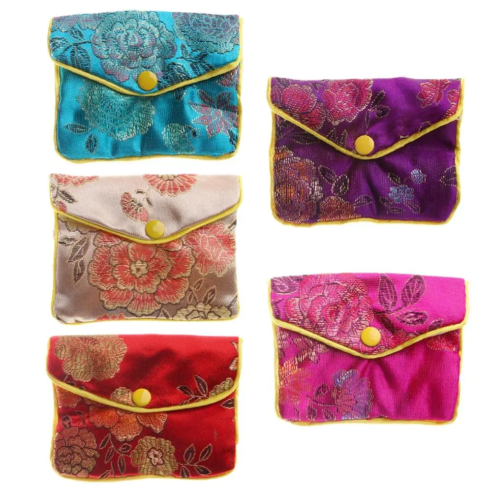 Silk Embroidery Beads Bracelace Handmade Chinese Zipper Floral Snap Brocade Jewelery Bag Handbags Jewelery Storage Wallet